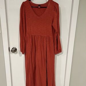 Casual Orange V-Neck Long Sleeve Sundress
